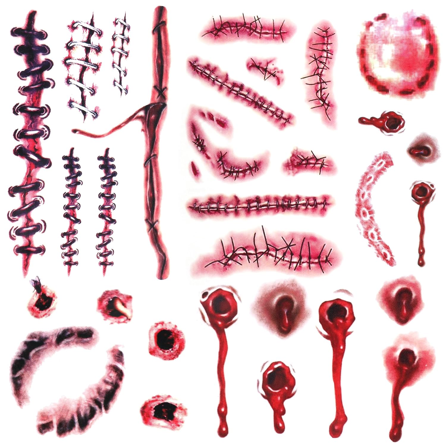 Halloween Decorations, 32PCS Halloween Tattoos Stickers, Scary Zombie Makeup, Relistic Fake Scars Wounds, Body Fake Blood Tattoos for Women Party Favors for Chucky Cosume Cosplay Sticker