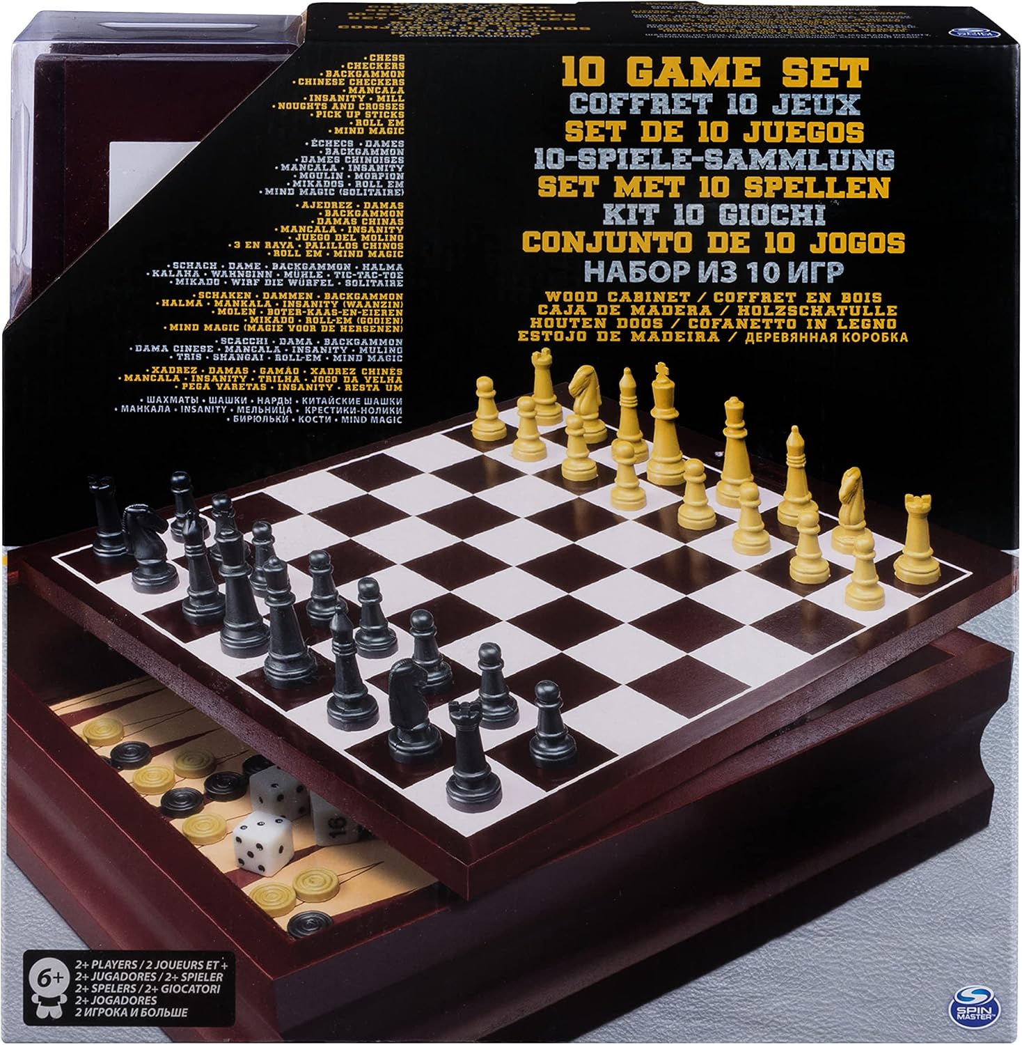 Spin Master Games 10 Family Games Set in Wood Cabinet, 2 Players