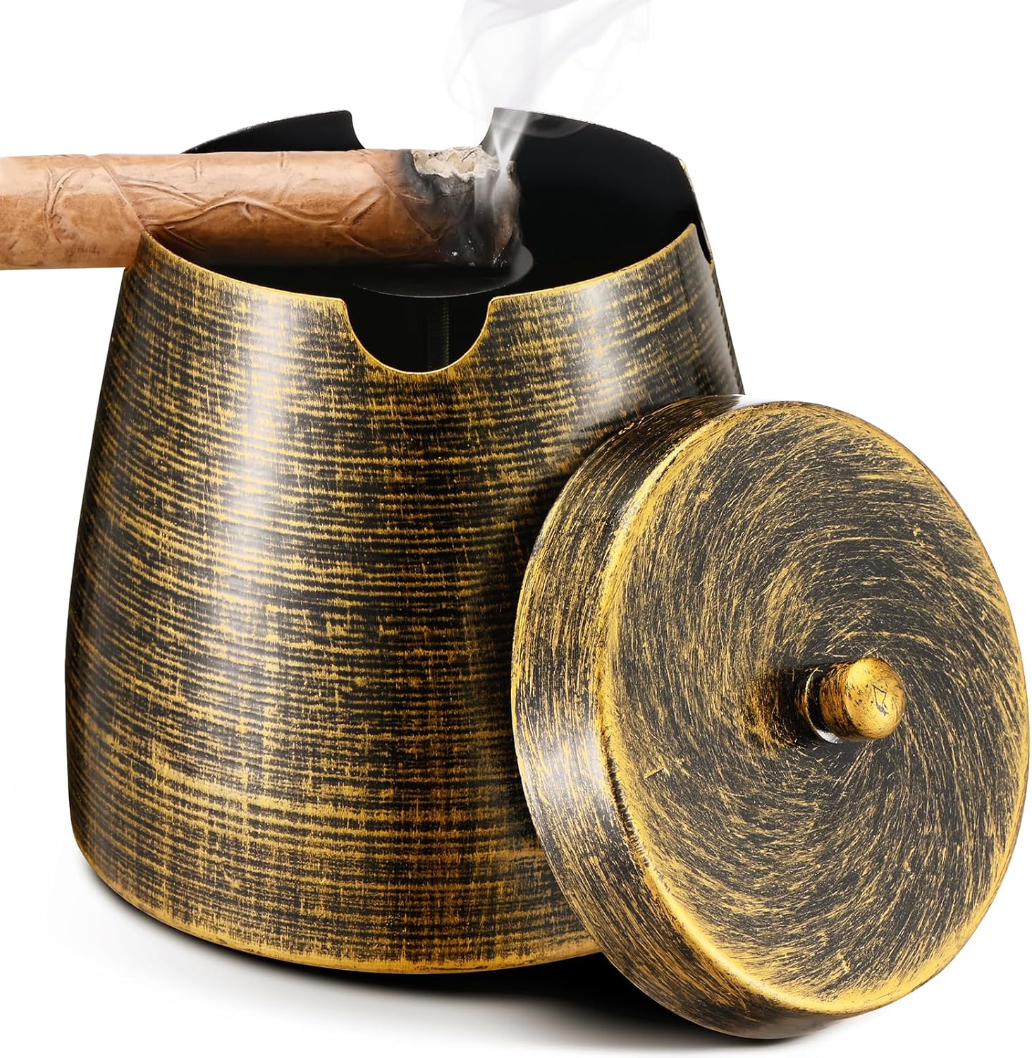 Cigar Ashtray with Lid for Outdoors Outside Patio Home Retro Decor,Large Holder Ashtray Windproof,Cigar Accessories Gift for Men Dad Husband Boyfriend (X-Large)