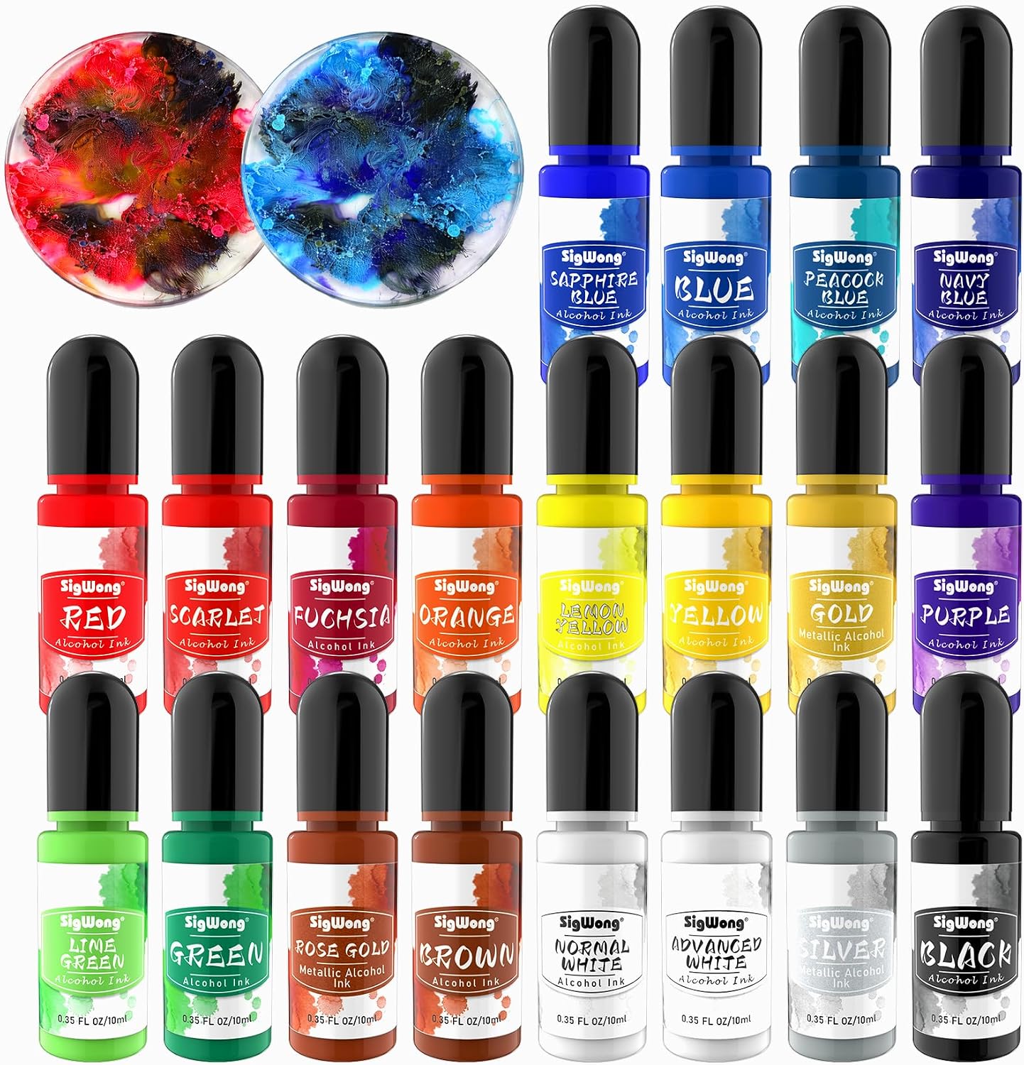 Alcohol Ink Set - Vibrant Colors High Concentrated Alcohol-Based Ink, Concentrated Epoxy Resin Paint Colour Dye Great for Resin Petri Dish, Coaster, Painting (10ml Each)