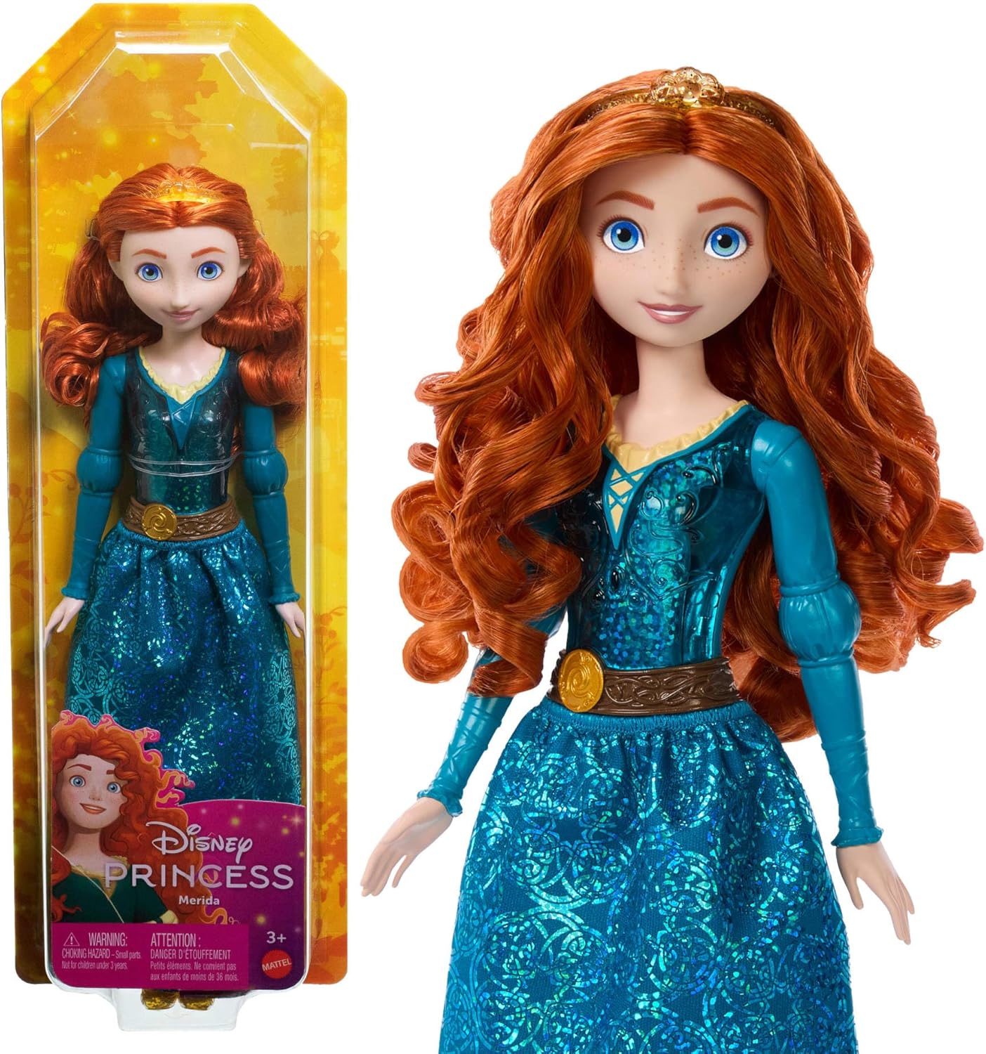 Mattel Disney Princess Dolls, Merida Posable Fashion Doll with Sparkling Clothing and Accessories, Disney Movie Toys, HLW13