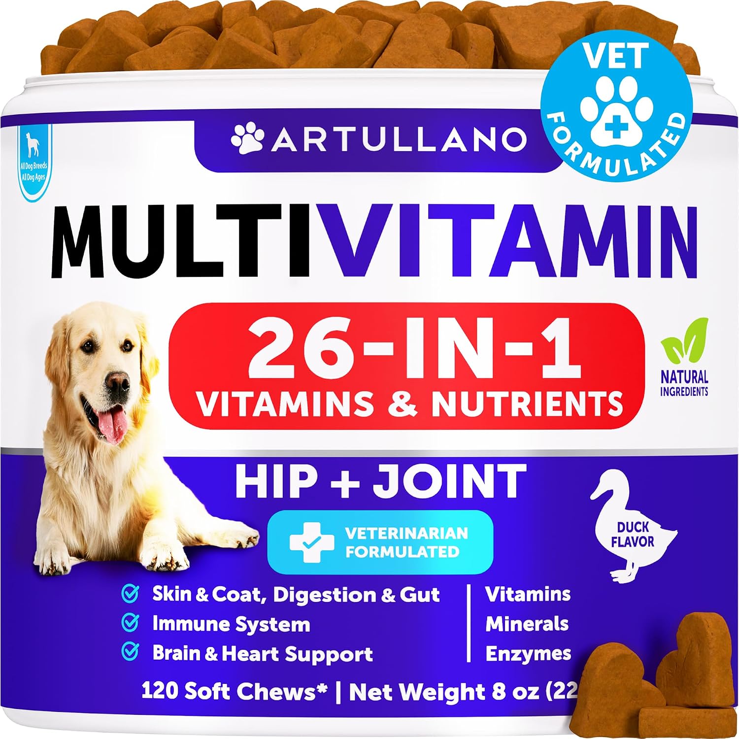 Dog Vitamins - 120 Treats - Dog Multivitamin Supplement - 26 in 1 Nutrients