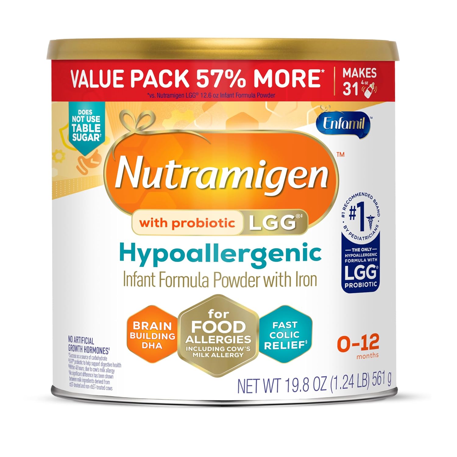 Enfamil, Nutramigen Hypoallergenic Baby Formula with Iron, Lactose Free, Colic Relief from Cow's Milk Allergy Starts in 24 Hours, Brain Building Dha, Probiotic LGG for Immune Support