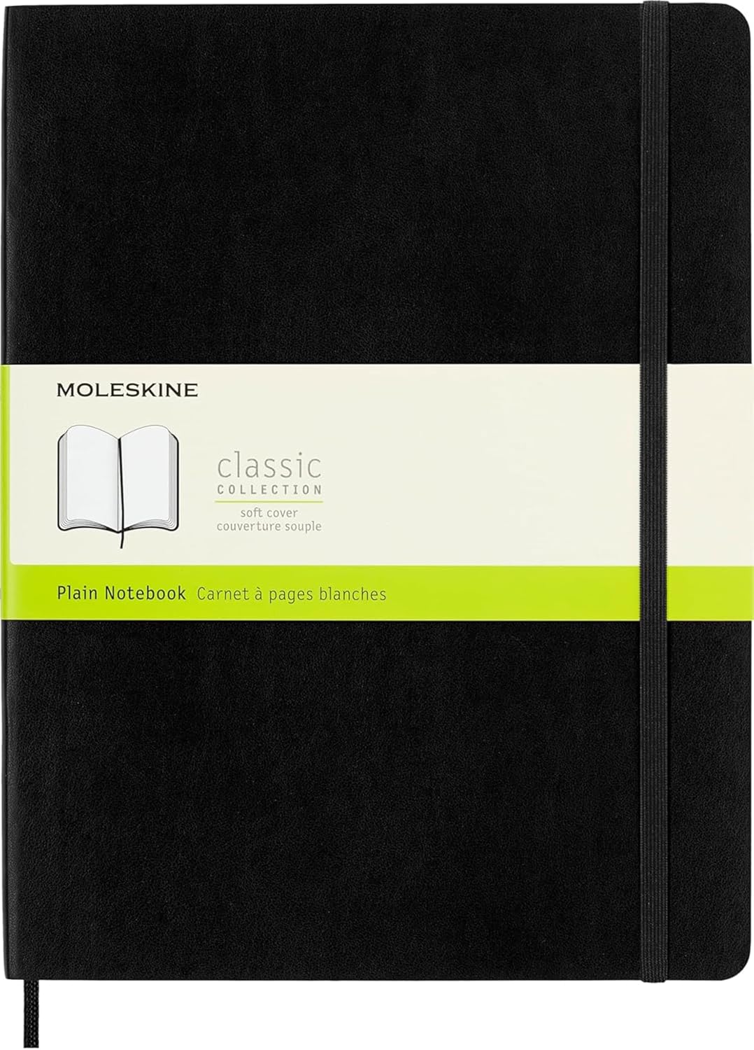 Moleskine Classic Plain Paper Notebook, Soft Cover and Elastic Closure Journal, Color Black, Size Extra Large 19 x 25 cm , 192 Pages