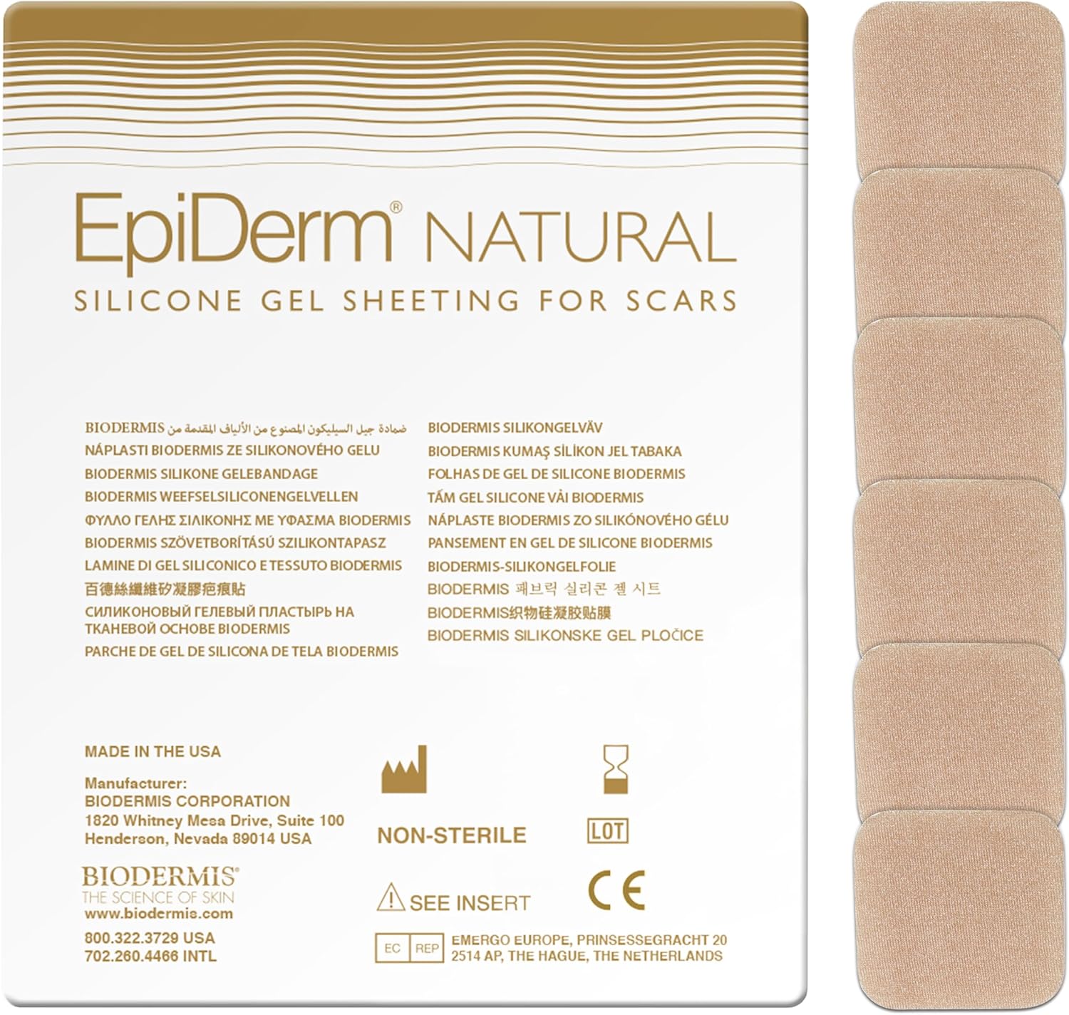 Epi-Derm Epi-Tab Squares Silicone Scar Sheets – Professional-Grade, Washable & Reusable Silicone Patches for Small Hypertrophic & Keloid Scars from Trauma, Liposuction & More -Natural, 6-Pack