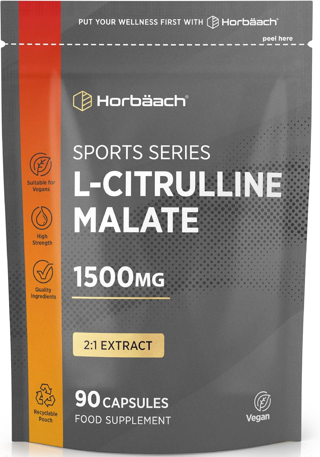 L Citrulline Malate Capsules | High Strength 1500mg Supplement for Men and Women | 2:1 Extract | 90 Count | Suitable for Vegans & Vegetarians | by Horbaach