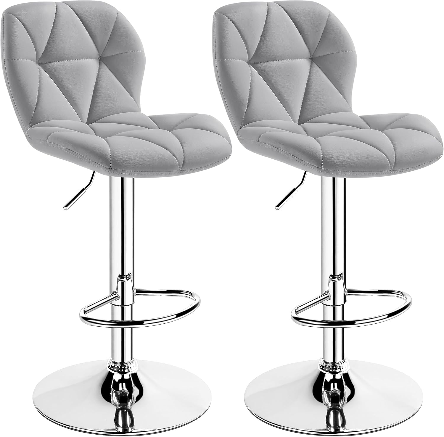 Yaheetech Gray Bar Stools Set of 2, PU Leather Bar Chairs with Backrest, Height Adjustable Swivel Island Stools for Bar, Kitchen Counter, Light Grey