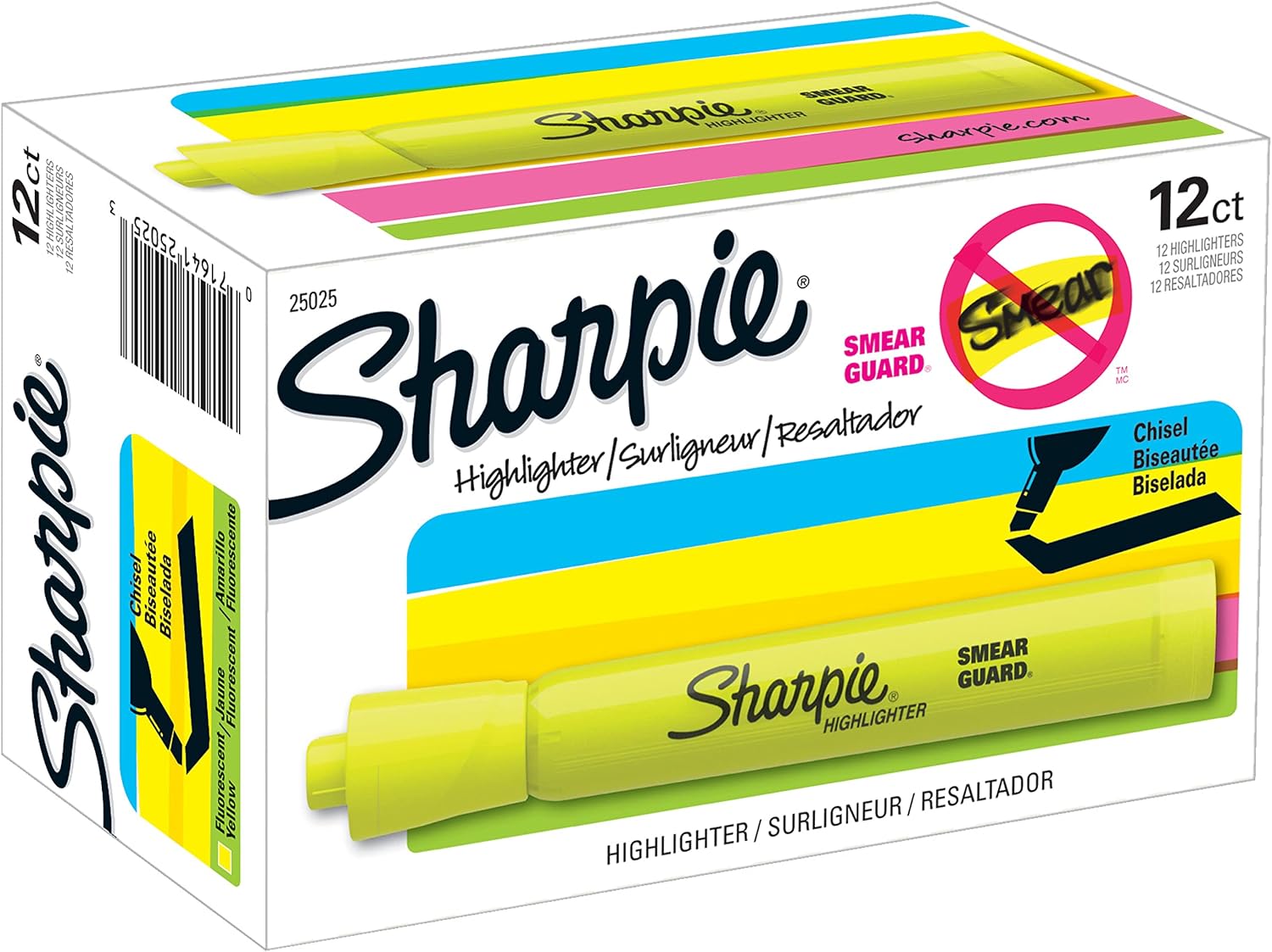 Sharpie Tank Highlighters, Chisel Tip, Fluorescent Yellow, 12 Count