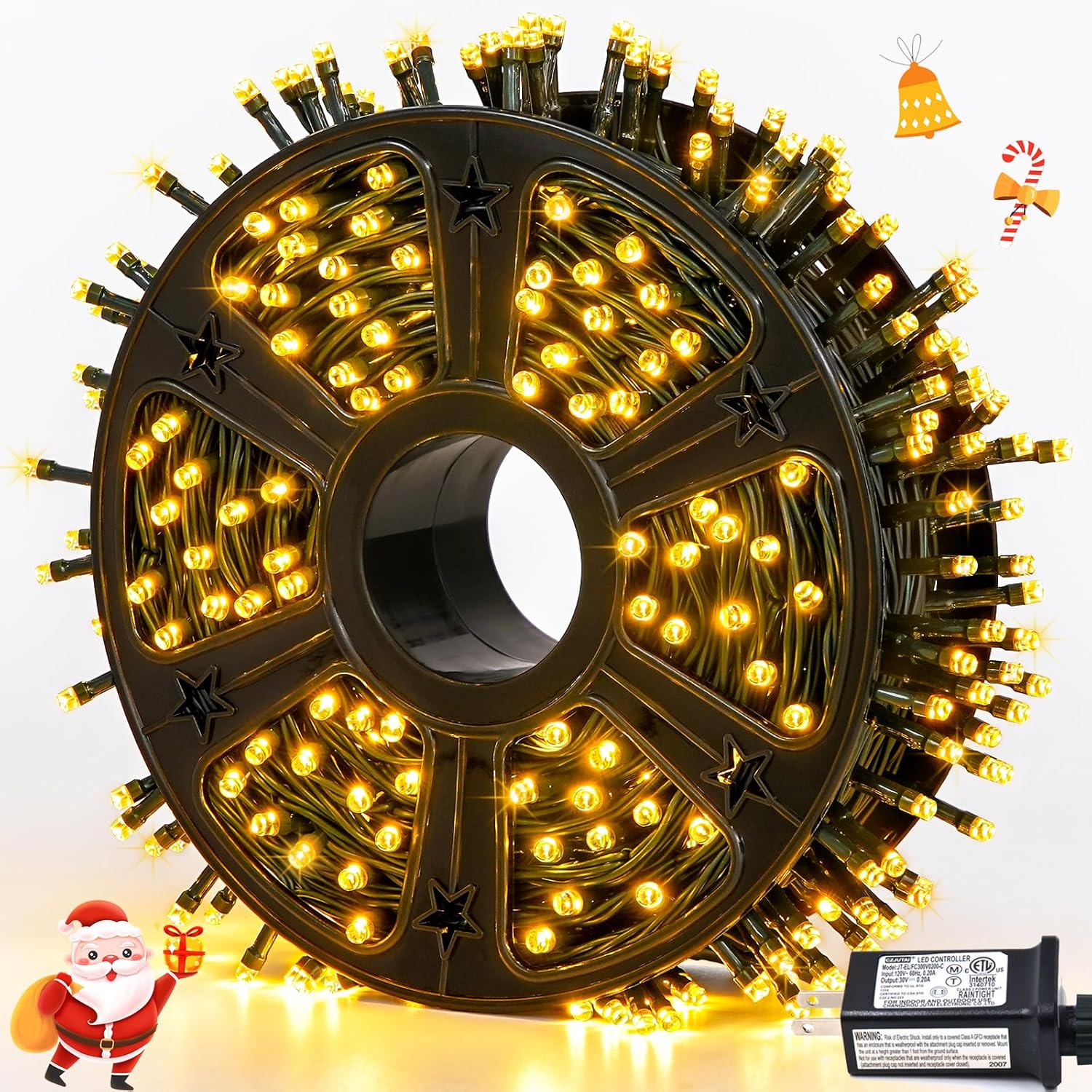JMEXSUSS 500 LED Christmas Lights Outdoor, 173ft Warm White String Lights for Outside, 8 Modes Plug in Christmas Tree Light for Holiday Tree Indoor Ceiling House Xmas Decorations