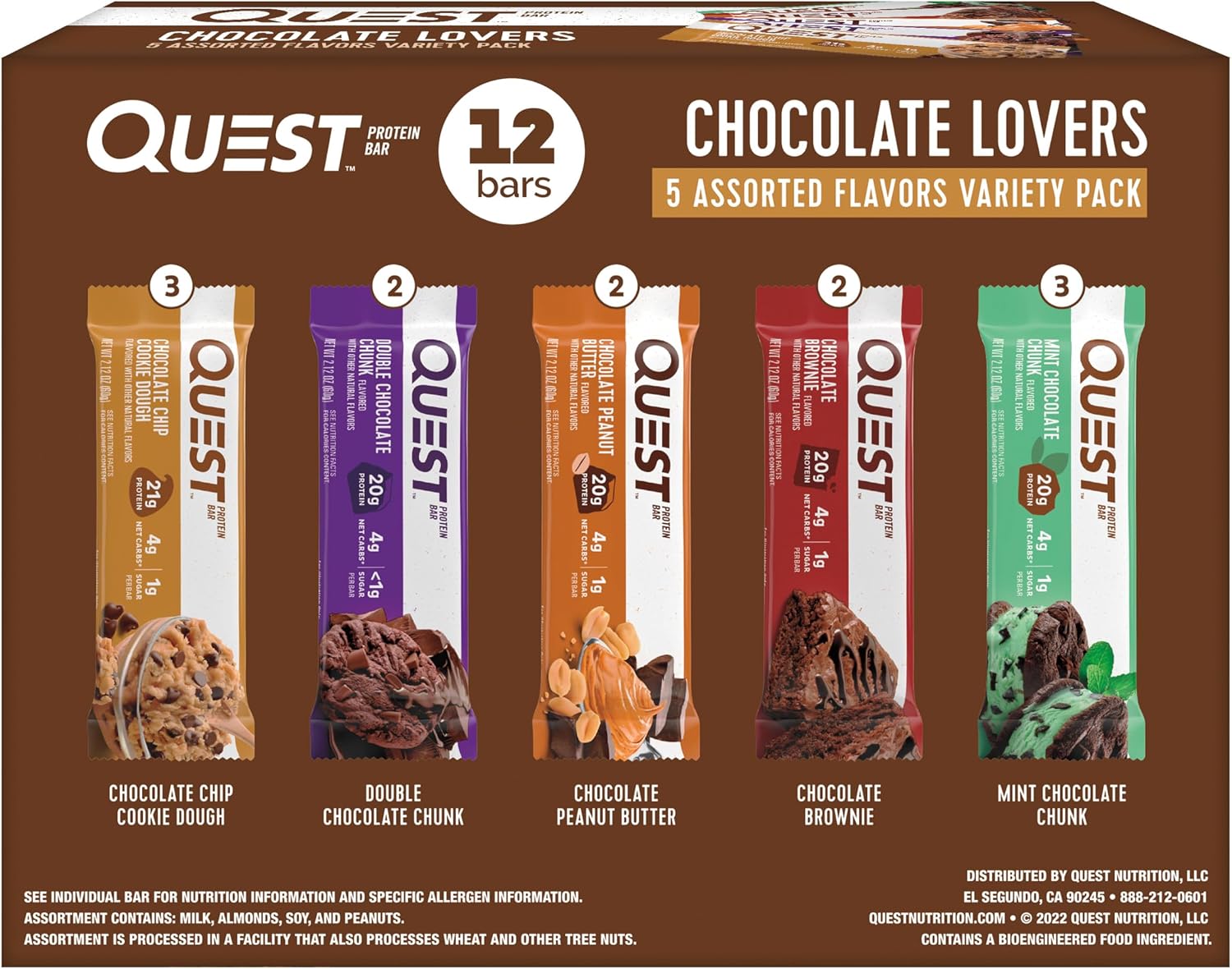 Quest Nutrition Chocolate Lovers Variety Pack, High Protein, Low Carb, Gluten Free, Keto Friendly, 12 Count