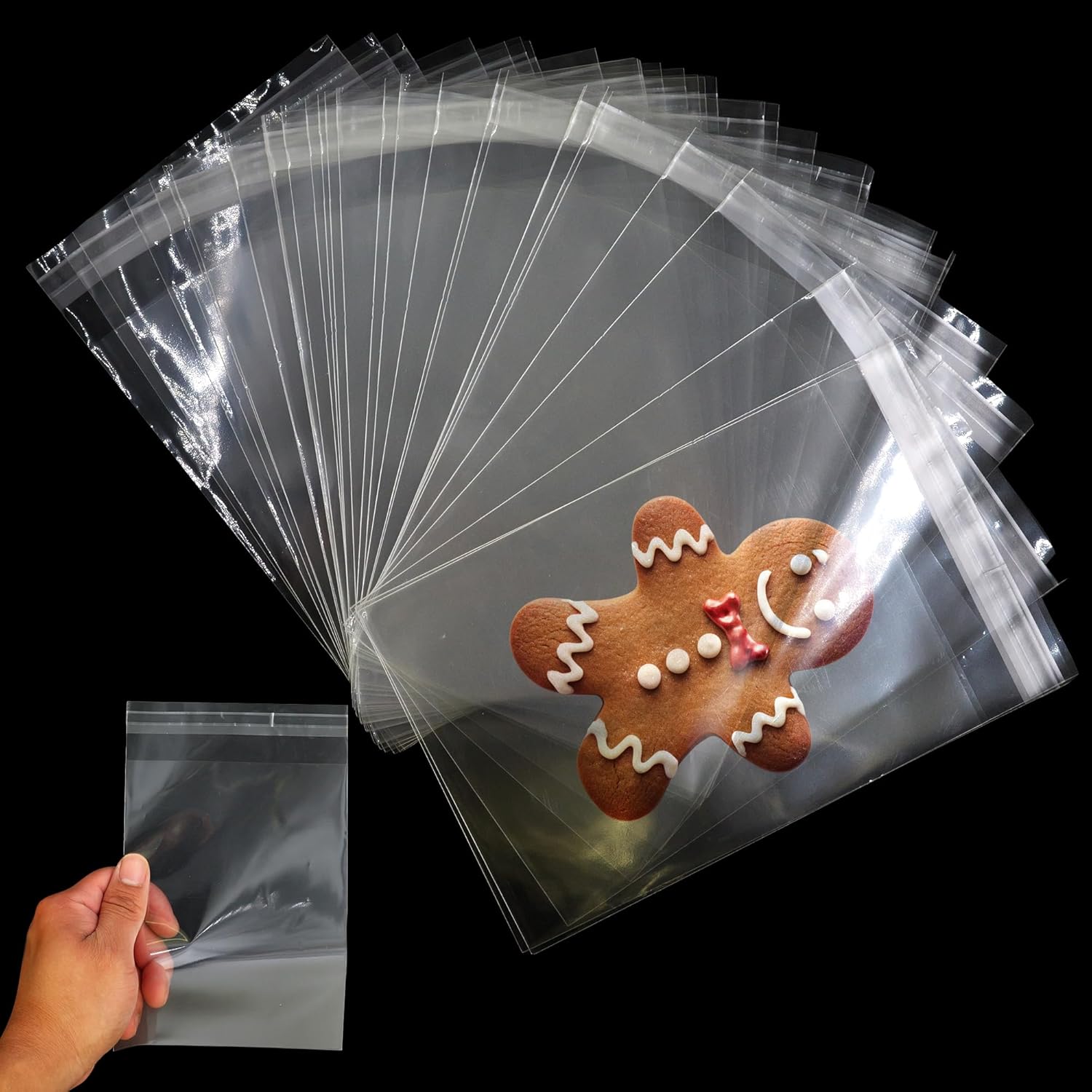 Pack of 100 A6 Clear Cellophane Bags - Plastic Cookie Bags, Self Seal Small Sweet Bags, Craft Gift Bags