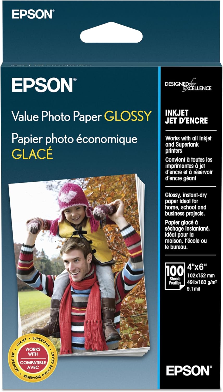 Epson Value Photo Paper Glossy, 4"x6", 100 Sheets (S400034)