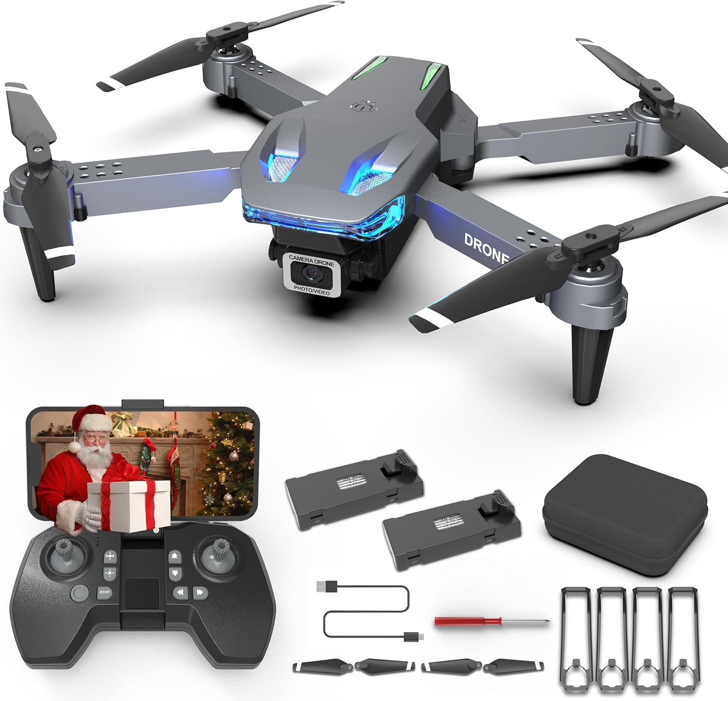 Wipkviey Drone with Camera for Kids/Adults/Beginners | T28 Foldable RC Quadcopter Toys, Birthday Present for Boys Girls with 26-30 Mins Flight (w/2 Modular Batteries and Carrying Case)