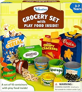 Skillmatics Pretend Play Grocery Set - 10 Containers, 100+ Play Food Items, Stocking Stuffers, Back-to-School Toy Kitchen Accessories, Fruits & Veggies, Gifts for Kids & Toddlers Ages 3-7