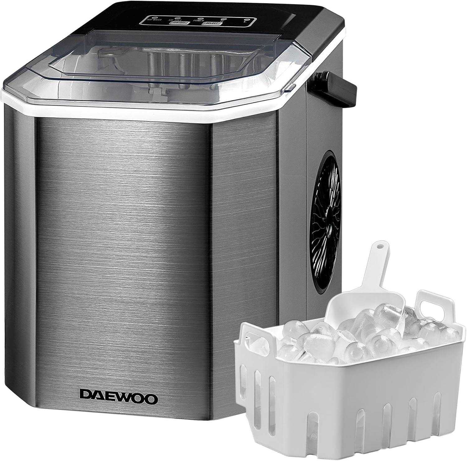 Daewoo Ice Maker Machine, 12kg Daily Output, 1.2L Water Tank, Small or Large Cubes, Self-Cleaning Cycle, Portable Stainless Steel Countertop Ice Cube Maker