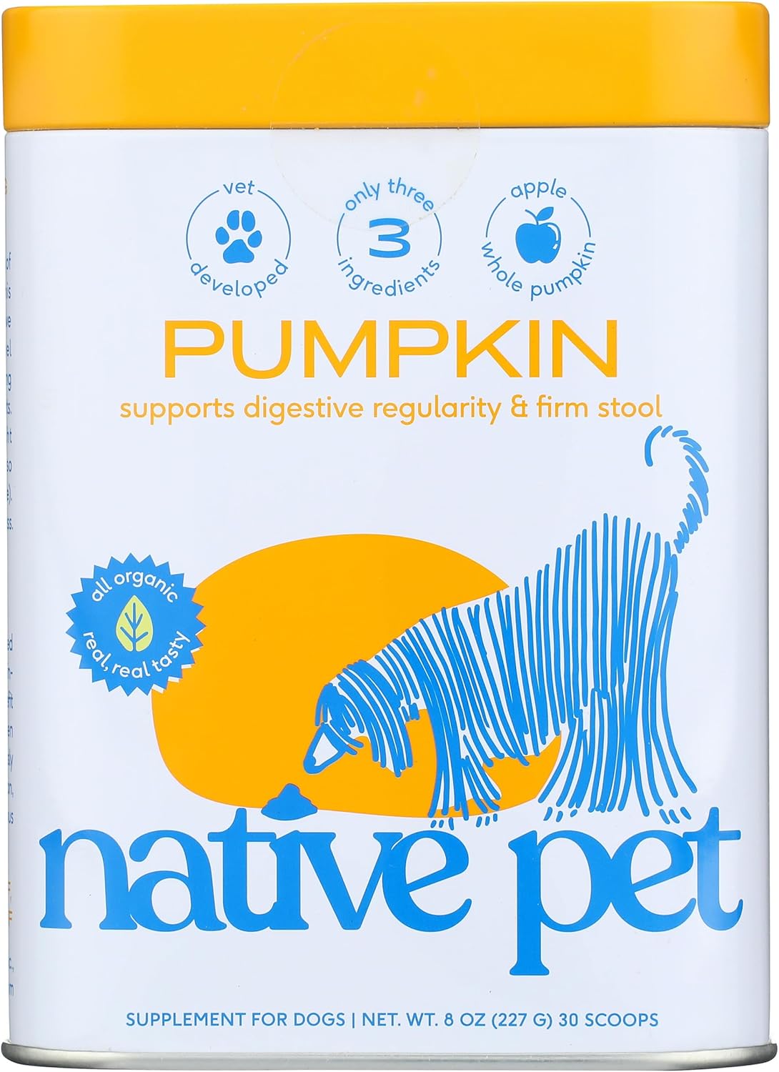 Native Pet Pumpkin Powder Pet Digestive Supplement, USDA Certified Organic, Gluten Free, 8 Ounce (Pack of 6)