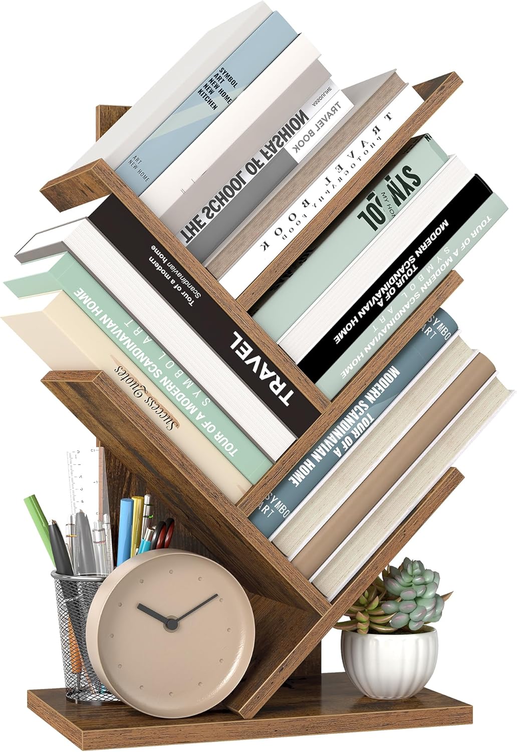 VASAGLE CUSTOS Collection - Tree Bookshelf, Modern Bookcase, Floor Standing Book Shelf, for Bedroom, Living Room, Home Office, 17.2 x 30 x 51 cm, Rustic Brown LBC183X01