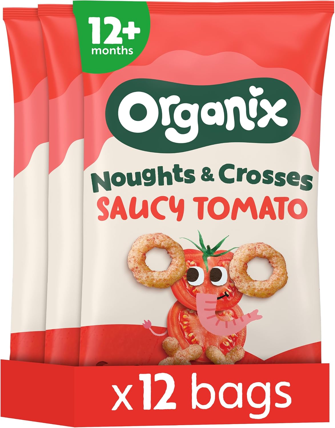 Organix Saucy Tomato Noughts & Crosses, Multipack, 3 x (4 x 15 g Bags)