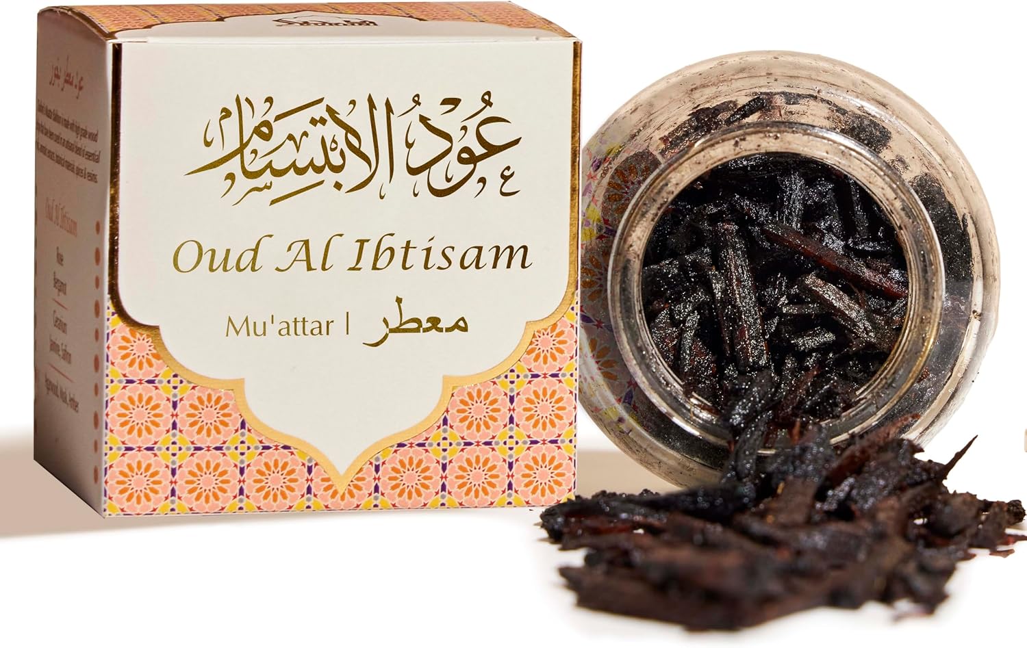 Oud Al Ibtisam Muattar Bakhoor by Dukhni | 1 jar X 40 Grams | Arabic Bakhoor Incense | Aromatic Wood Chips | Warm Floral Oud Blend | Perfect for Prayer Time | Ramadan & Eid Gifts