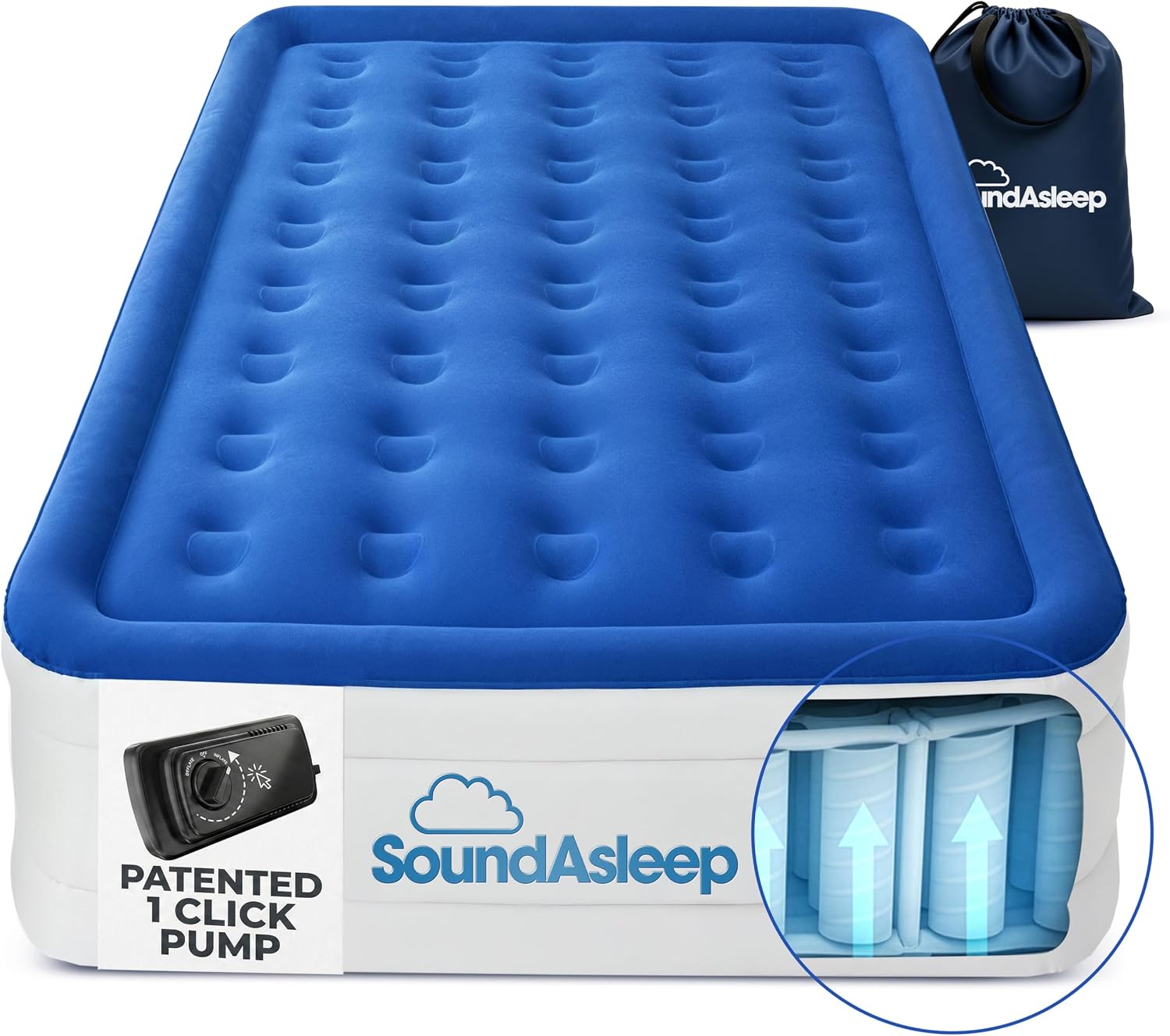SoundAsleep Dream Series Raised Queen Air Mattress, Built-in Pump, Blue