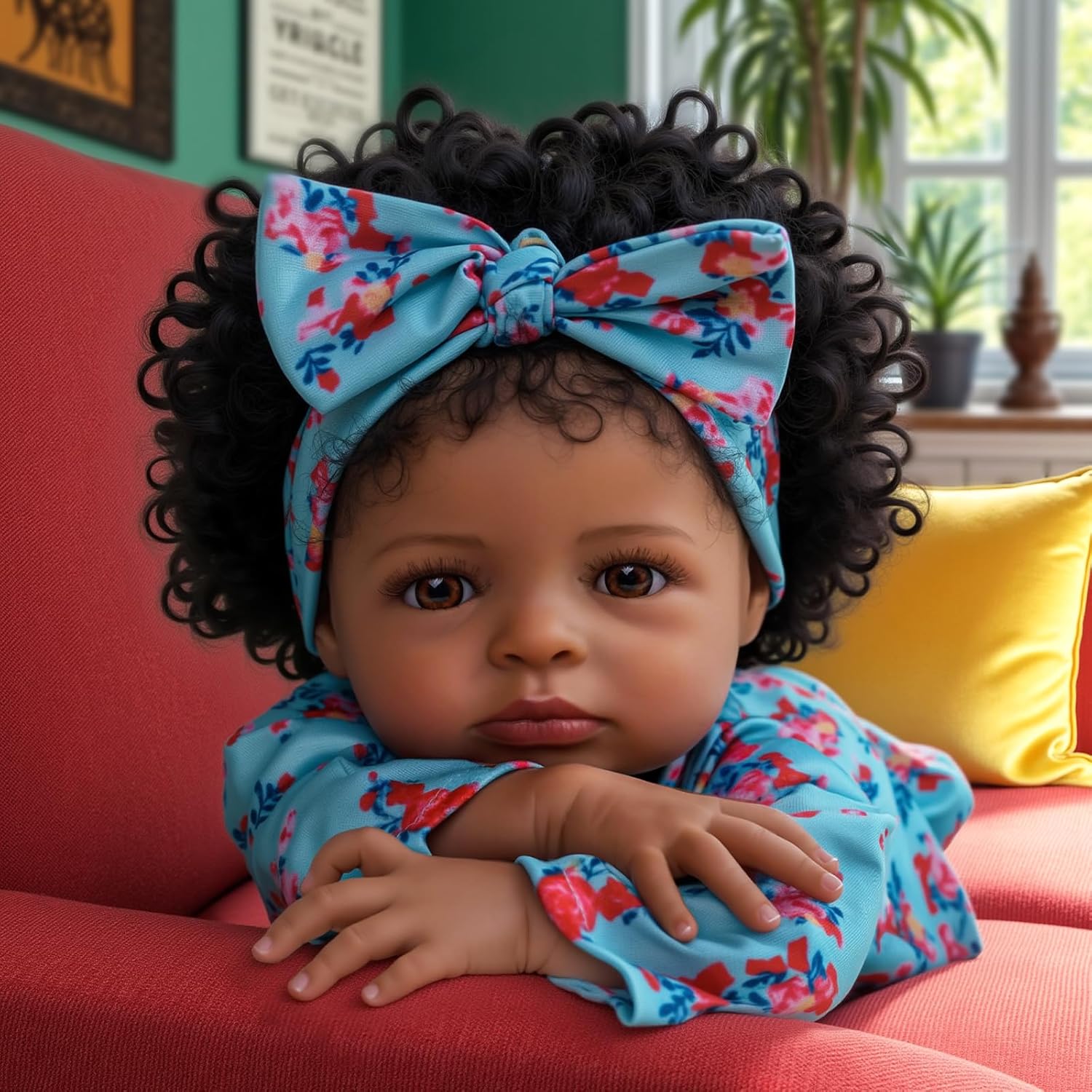 ADFO Lifelike Reborn Baby Dolls, 18 inch Realistic Black Girl Newborn Real Life Baby Girl Dolls Soft Vinyl Baby Dolls with Clothes and Toy Gift for Kids Age 3+