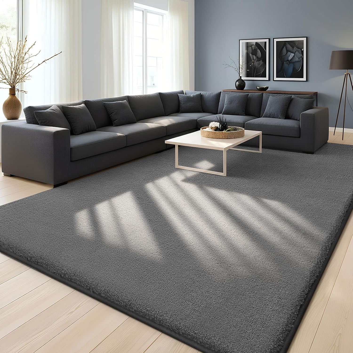 Homaxy Modern Rugs Living Room Non-Slip Carpet, 120x160 cm, Dark Grey