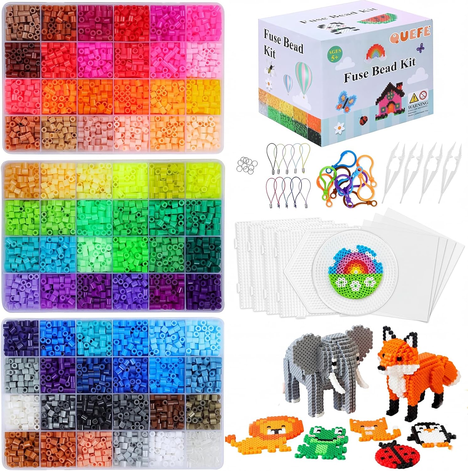 Quefe 72 Colors 15000 Pcs 5mm Fuse Beads Kit Melting Beads for Craft