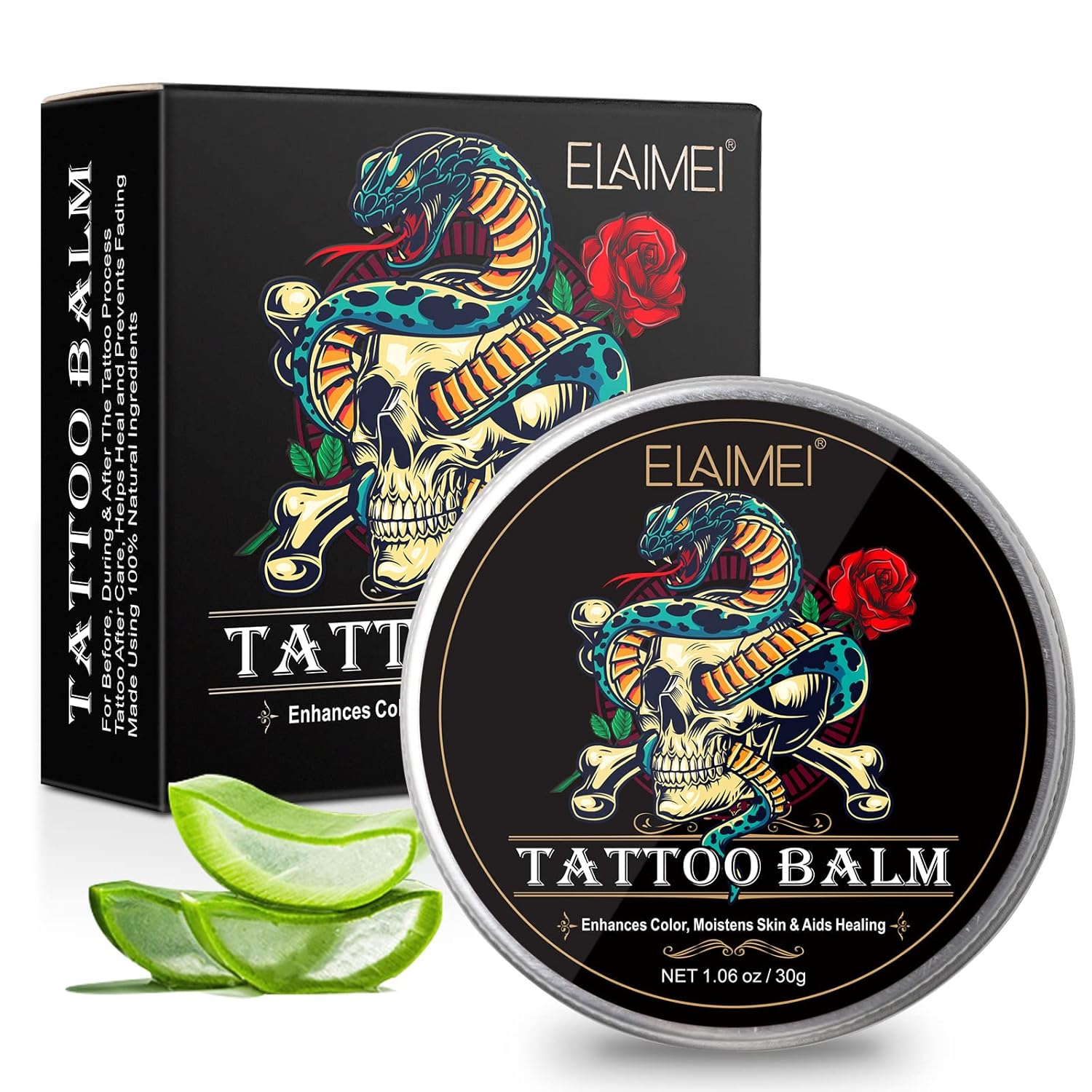 Tattoo Aftercare Butter-Painless Tattoo Balm, Heals + Prevents Tattoos fading and Hydrates New Tattoos -Natural Ingredients-100% Vegan Tattoo Cream