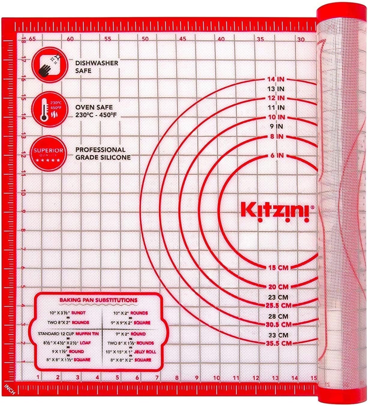 Kitzini Silicone Pastry Mat. Extra Large Pastry Mats for Rolling Dough. Non-Slip Silicone Baking Sheet. BPA Free. Silicone Mats for Baking, Pastry, Pizza & Cookies. Easy Clean Silicone Bakeware