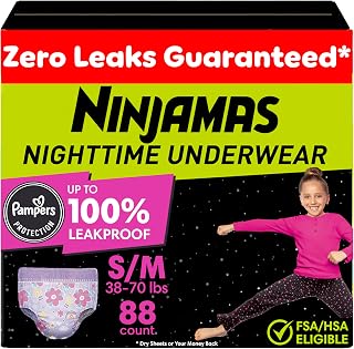 Pampers Ninjamas Nighttime Bedwetting Underwear Girls - Size S/M (38-70 lbs), 88 Count