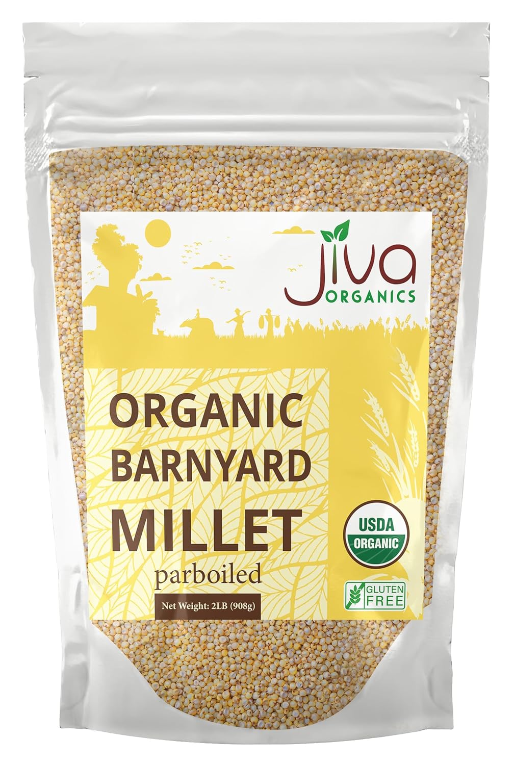 Jiva Organics Barnyard Millet 2 LB Bag | Whole Grain, Gluten-Free, Non-GMO | Protein & Fiber-Rich Superfood for Healthy Cooking