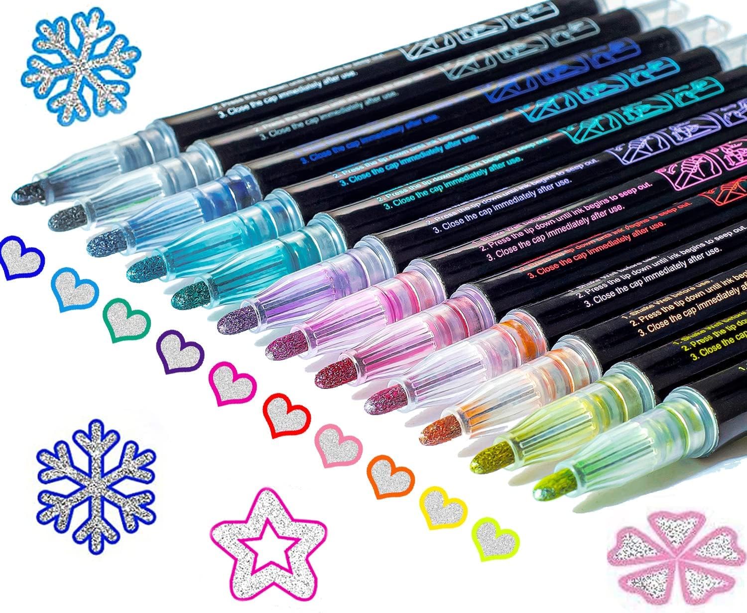 Muchcute Glitter Pens Metallic Outline Markers: 12 Easter Gifts Kids Teen Tween Teenage Girls Gifts 6 7 8 9 10 11 13 14 Year Old Girl Cool Present Children Art Supplies Arts Crafts Kids Age Cute Stuff