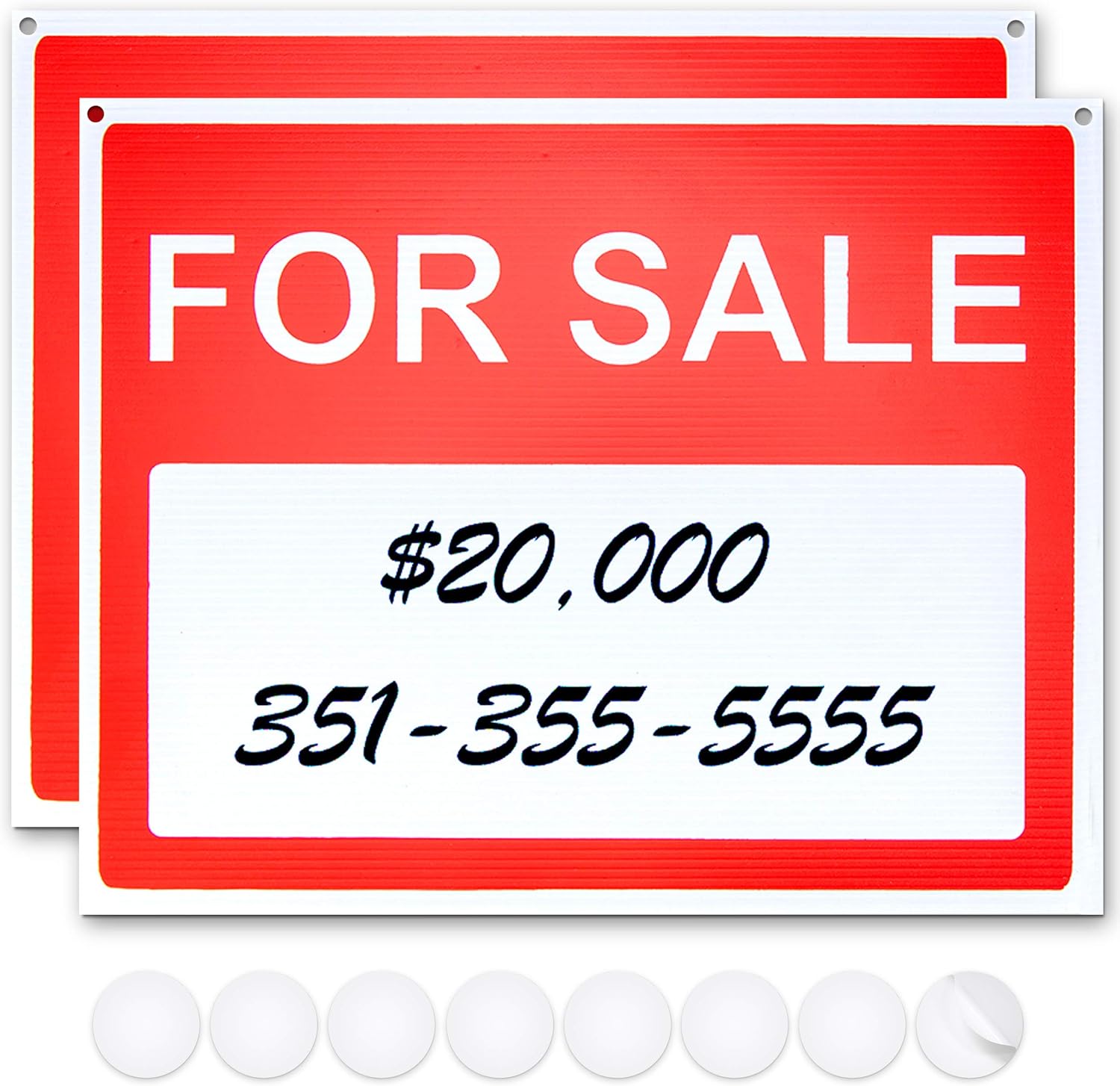 Car For Sale Sign - 2 Pack - 14.25" X 11.25" - 0.2" Thick - Ideal For Sale Signs for Vehicles, Yard, Home, Business, Car, Van, Truck or Boat - Includes 8 Double Sided Adhesives