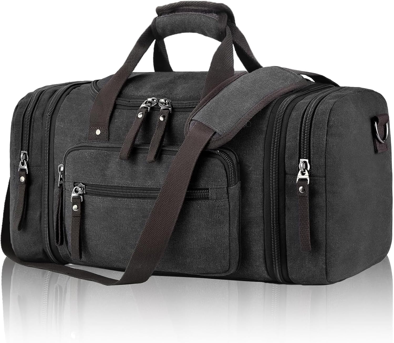 Felipe Varela Duffle Bag for Men, Canvas Expandable Duffel Bag for Travel, Mens Carry On Luggage Bags Traveling Weekender Gym Overnight Duffel Bags for Airplanes, Black