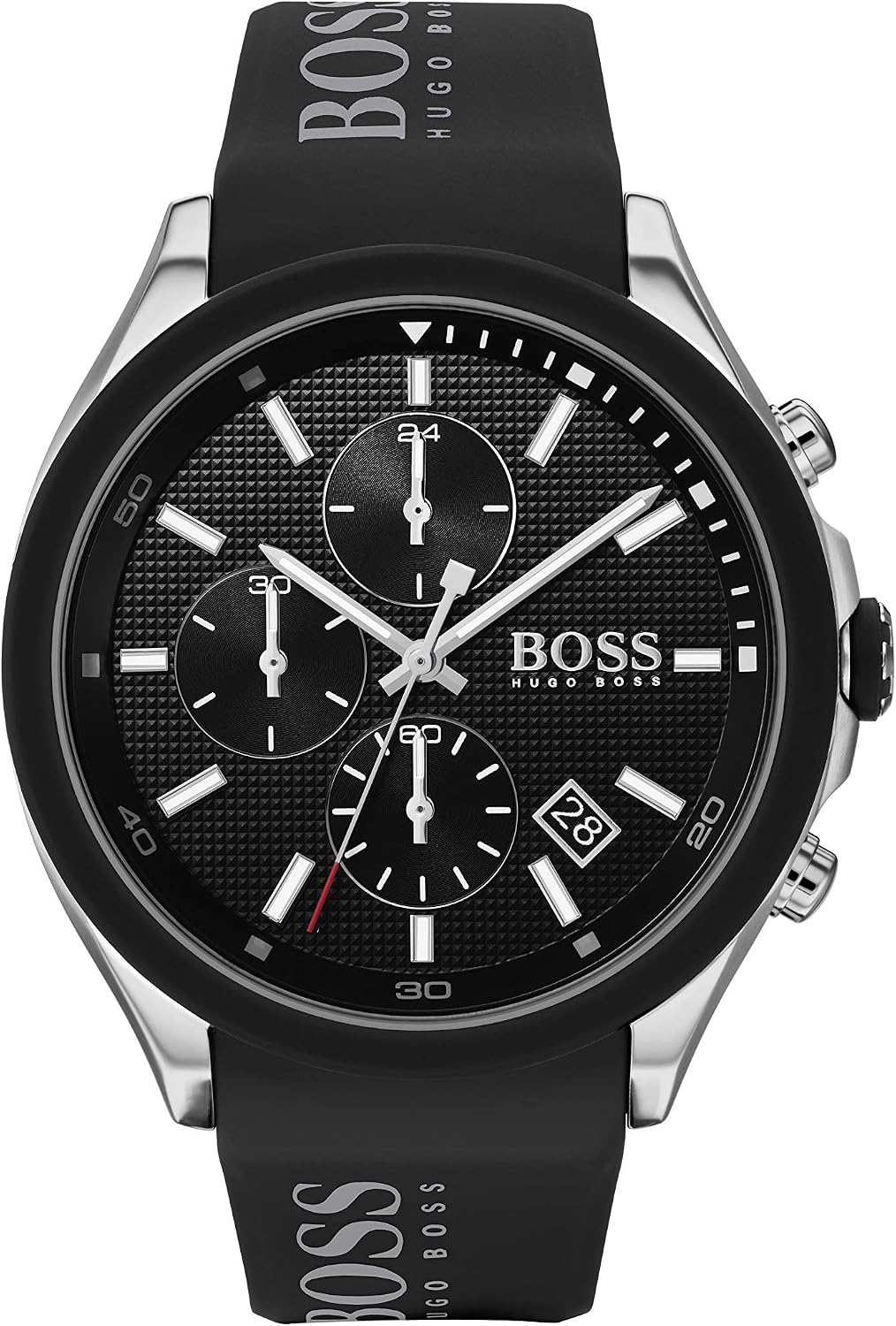 BOSS Men’s Quartz Watch – Black Dial with Stainless Steel Case and Silicone Strap – Sporty and Modern Timepiece