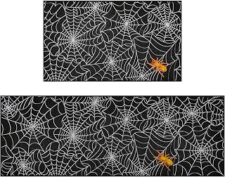 Halloween Door Mat, Halloween Spider Web Kitchen Rug, Spooky Trick or Treat Boo Holiday Party Mat, Low Profile Doormat Home Kitchen Decoration for Bath/Kitchen/Entryway-17x29&17x47 Inch
