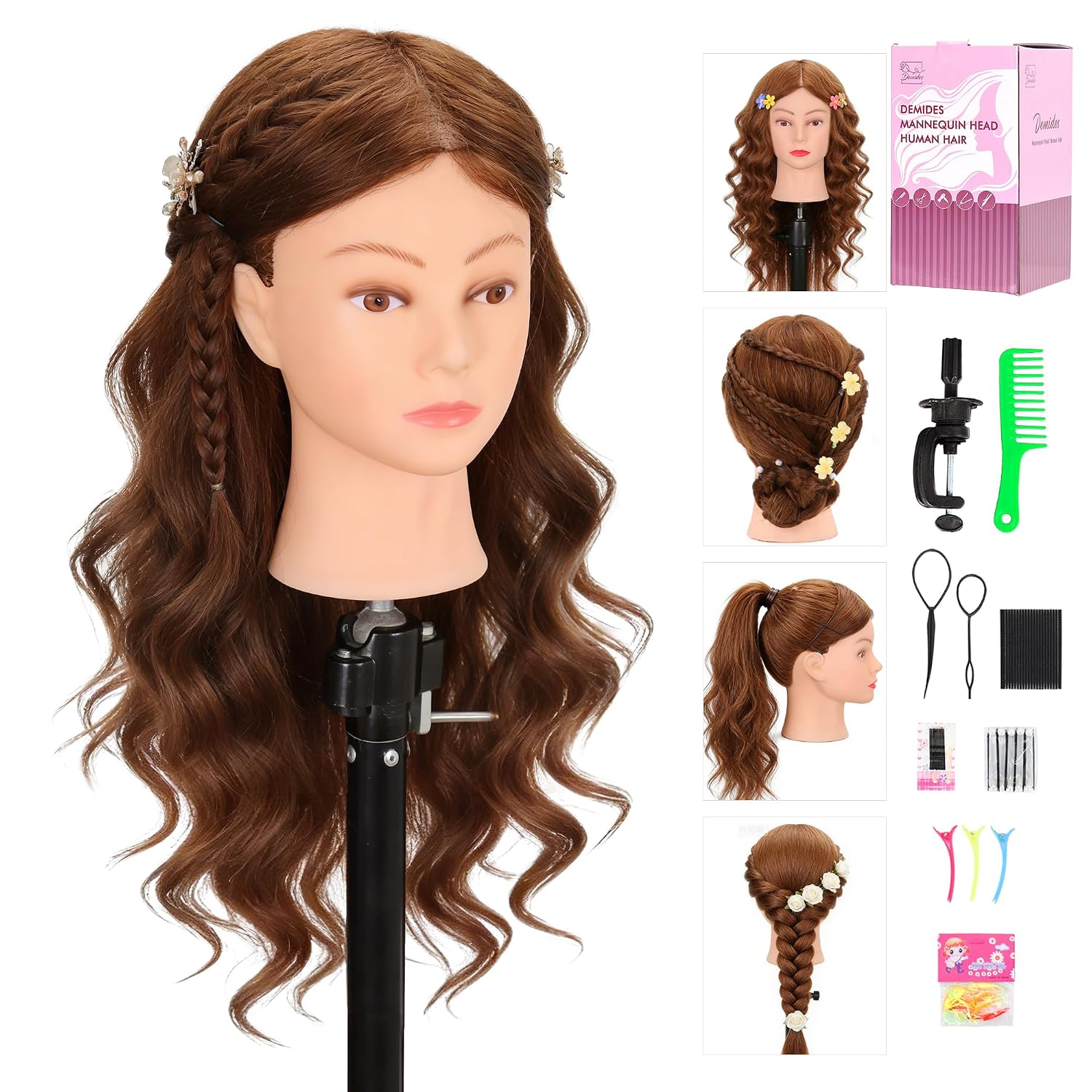Cosmetology Mannequin Head, 100% Real Human Hair 22-24"