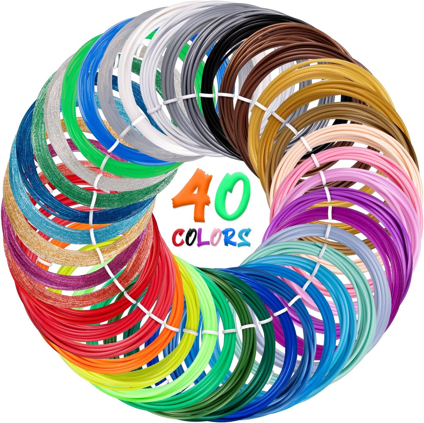 Kretrum 3D Pen Filament Refills 40 Colours 3D Printer PLA 1.75 mm Filament Each Colour 3M Compatible with MYNT3D SCRIB3D PIKA3D 3D Pen Most 1.75mm 3D Prining Pens NOT FIT 3Doodler Start Pen