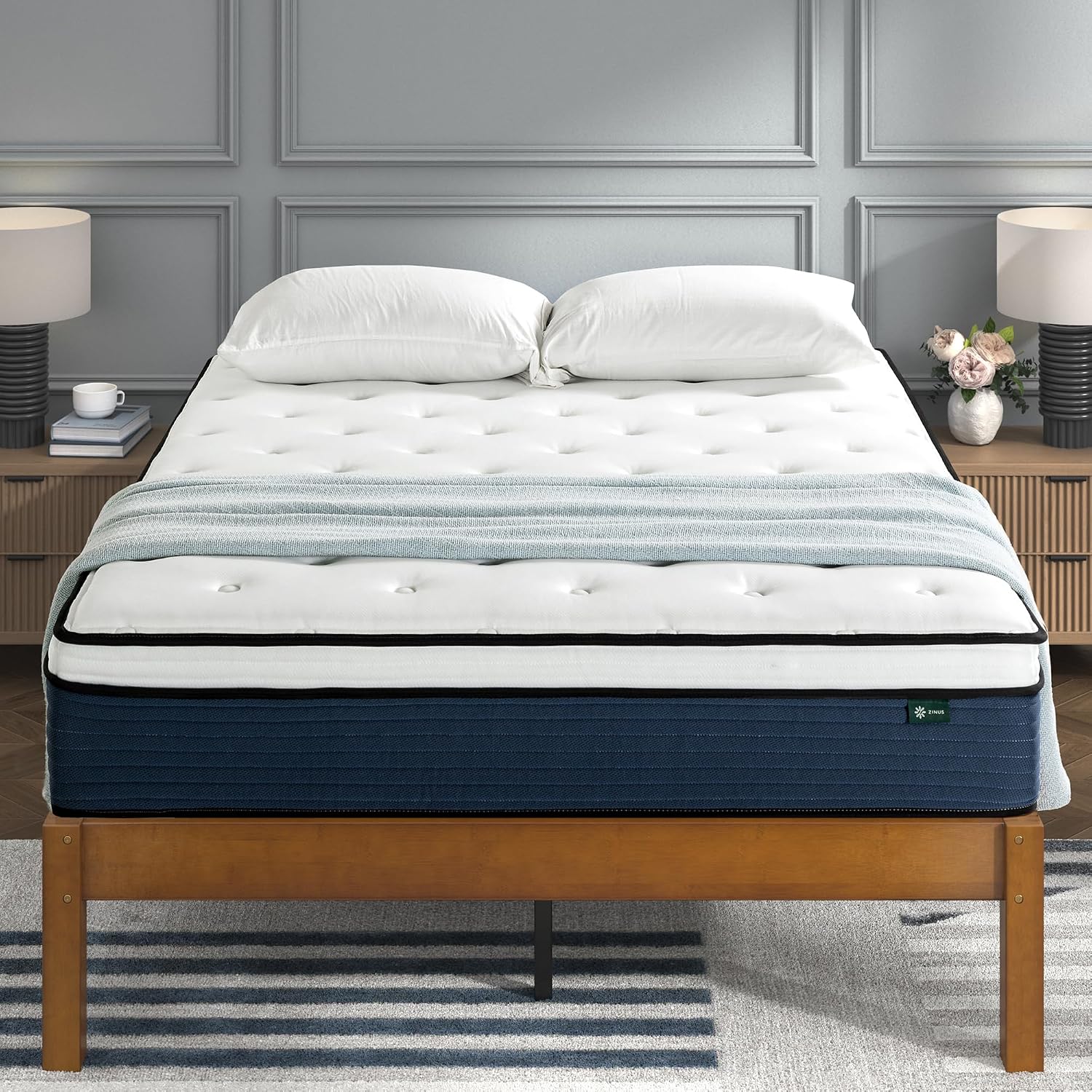 Zinus 12 Inch Comfort Support Hybrid Mattress [New Version], Queen, Fiberglass Free, Medium Plush, Motion Isolation, Certified Safe Foams & Fabric, Mattress in A Box