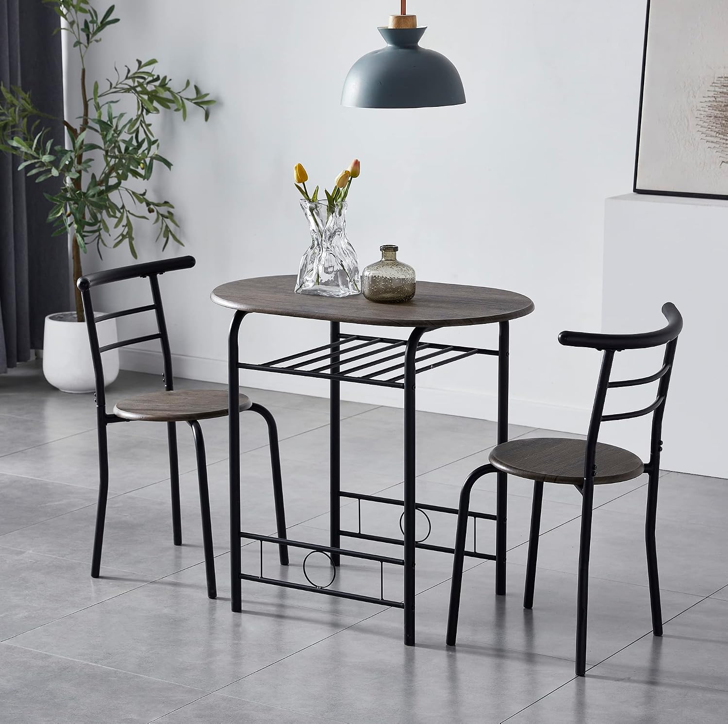 mcc direct Dining Table and Chairs Set Metal Wood Effect Kitchen Table Dining Chairs Barley (Avola Grey)