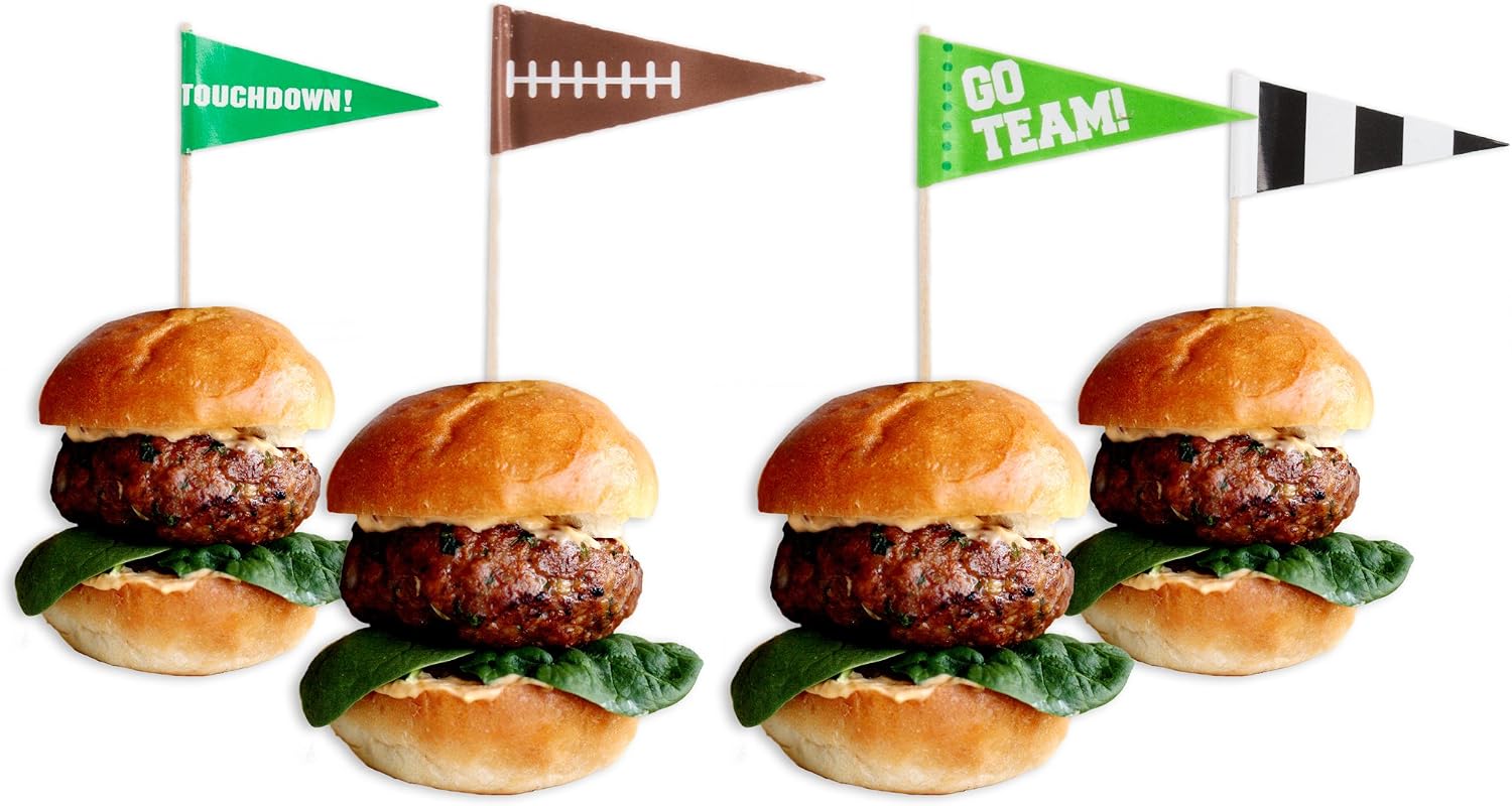 Multicolor Football Flag Wooden Food Picks - 2.5", 36 Pieces - Perfect for Game Day, Sports Parties, Birthdays, and Themed Events
