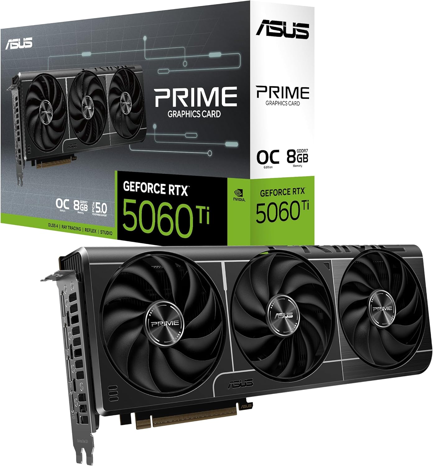 ASUS PRIME GeForce RTX 5060 Ti 8GB GDDR7 OC Edition The SFF-Ready (PCIe 5.0, 8GB GDDR7, HDMI/DP 2.1, 2.5-slot, Axial-tech fans, Dual BIOS)