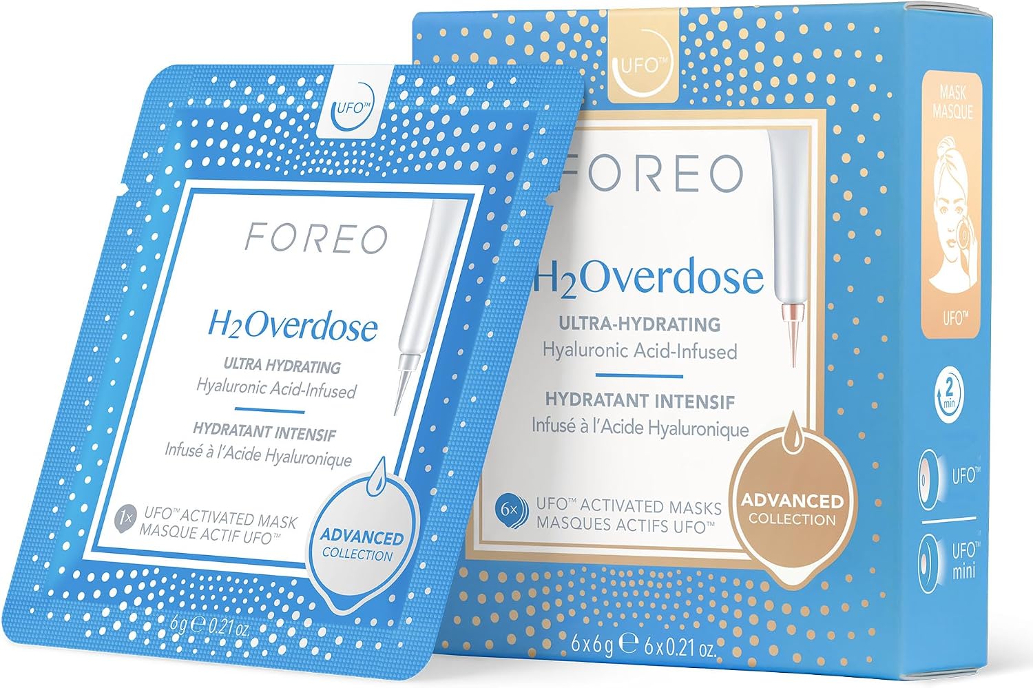 H2Overdose Advanced Collection 2.0 UFO-Activated Facial Mask, Hydrating Facial, Beauty & Personal Care, Hyaluronic Acid & Vitamin E, For All Skin Types, Dry skin & Flaky Skin, 6 Pieces in pack