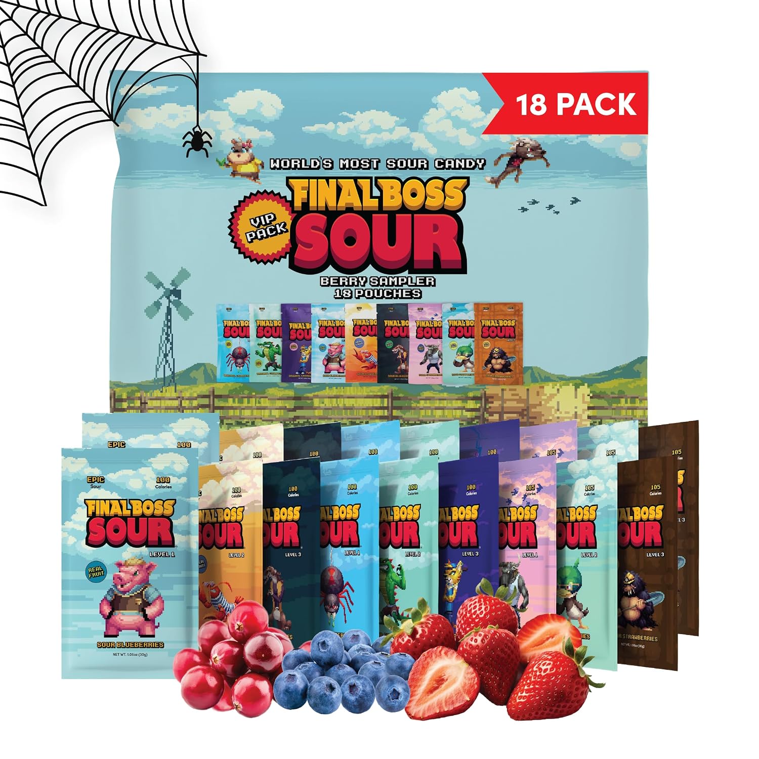 Final Boss Sour Candy Variety Pack, Natural Fruit Chews with Dried Fruit, Cane Sugar & Sunflower Oil, All Sour Levels, Low Calorie Healthy Snack for Kids, Teens, Adults, Lunch Boxes & On The Go, 18 Pack