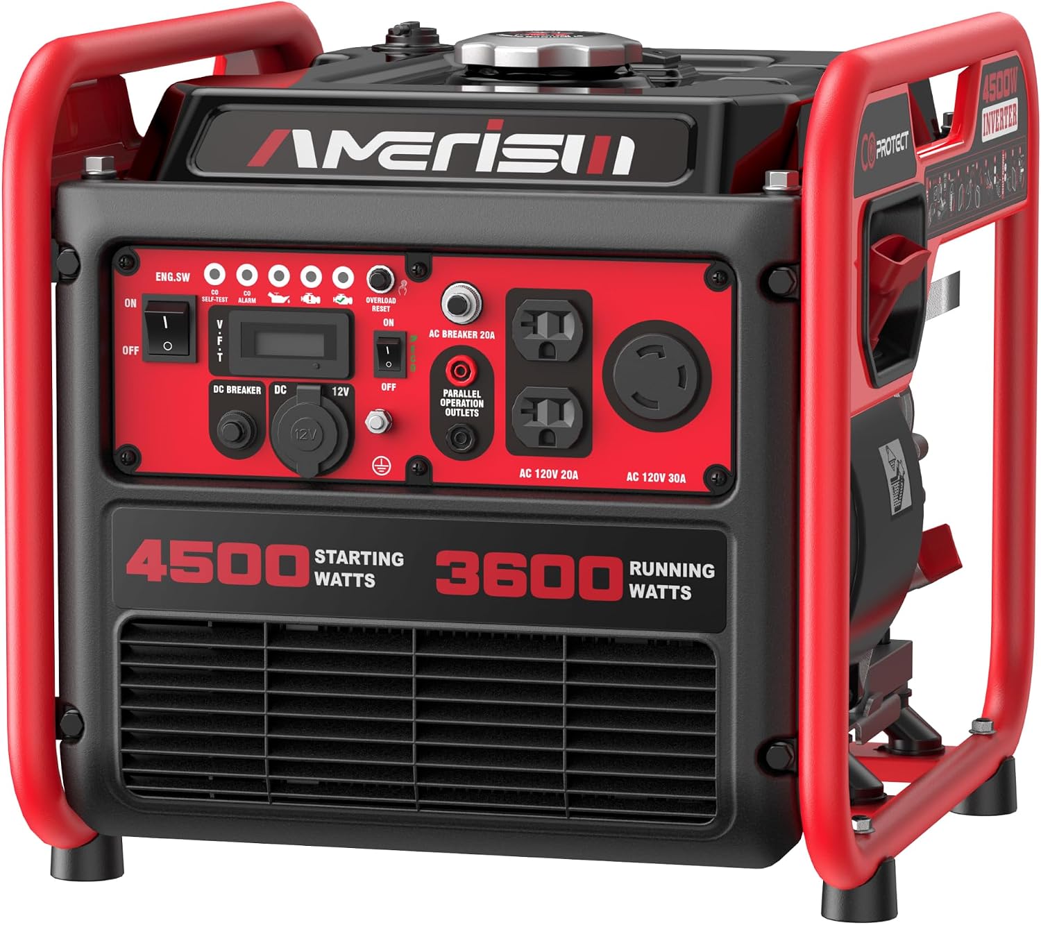Portable 4500W Gas-Powered Inverter Generator with CO Sensor, Lightweight, Quiet, and EPA-Compliant for Home, Emergency Backup, and Camping