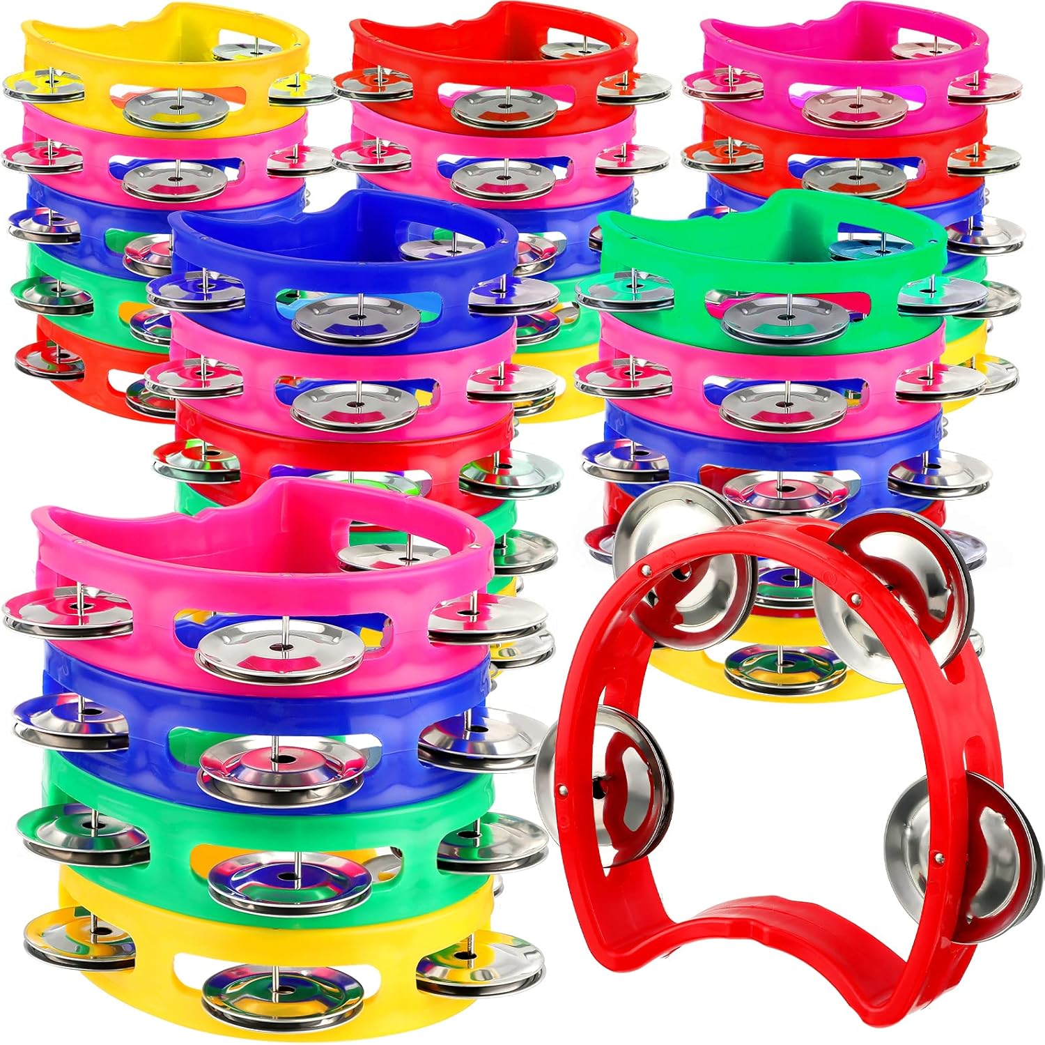 Yeshone 30 Pack Tambourine for Kids Adult Tamborines Musical Instrument Noise Makers 4 Bells Handheld Toy Tambourines for Charity Church Christian Kindergarten Wedding Christmas Party(Multicolors)