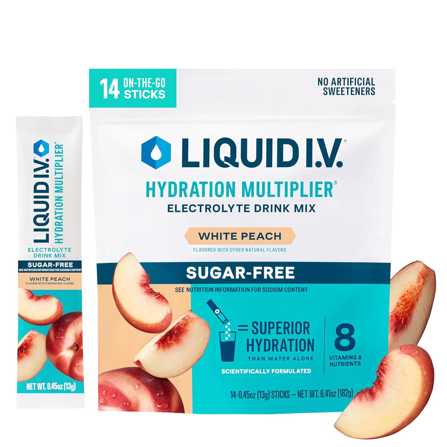 Liquid I.V. Sugar Free Hydration Electrolytes, White Peach, 14 Count