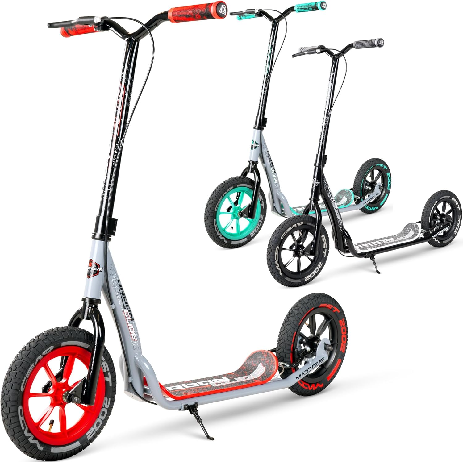Large Kick Scooter for Adults, Teens & Kids 8-12 with Kickstand – 12" Air-Filled Tires, Wide Deck, Lightweight Steel Frame – Madd Gear Urban Glide