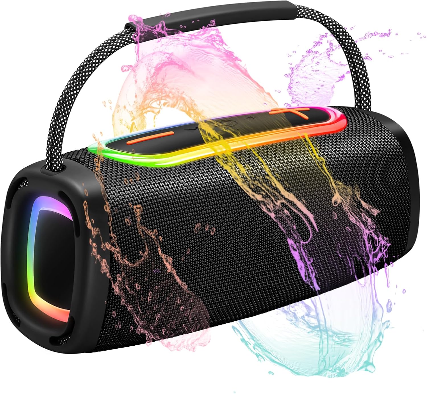 Portable Bluetooth Speaker with 24W Stereo Sound, BassUp, BT5.3, 24-Hour Playtime, IP6 Waterproof Wireless Pairing Speaker with Built-In Mic, RGB Multi-Color Rhythm Lights for Outdoor/Party/Gifts