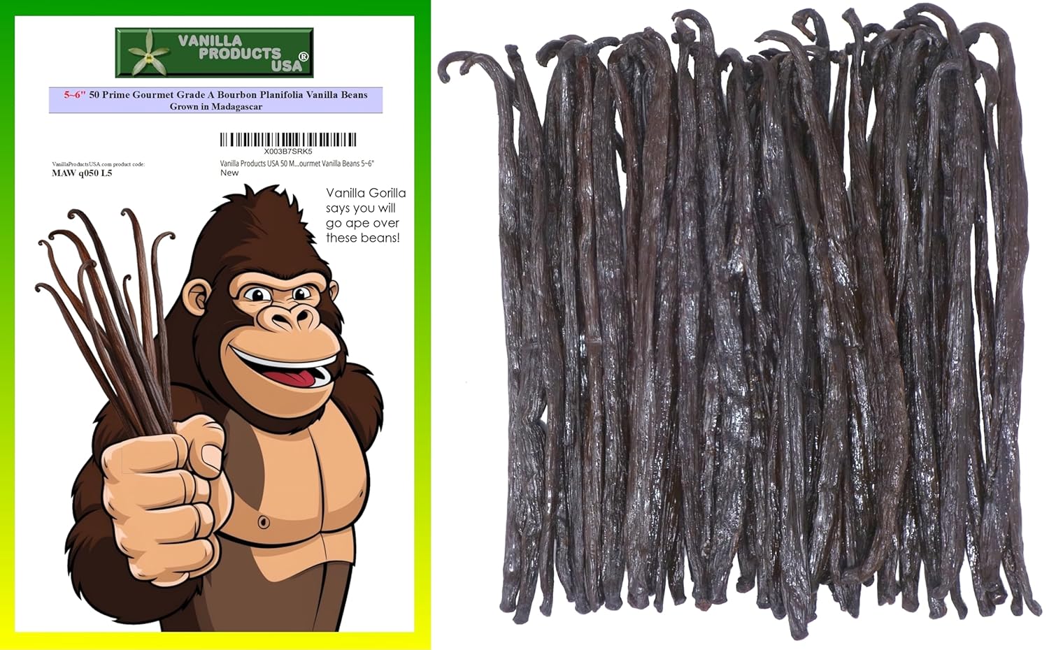 50 Whole Grade A Prime Gourmet Bourbon Madagascar Vanilla Beans 5~6" by Vanilla Products USA